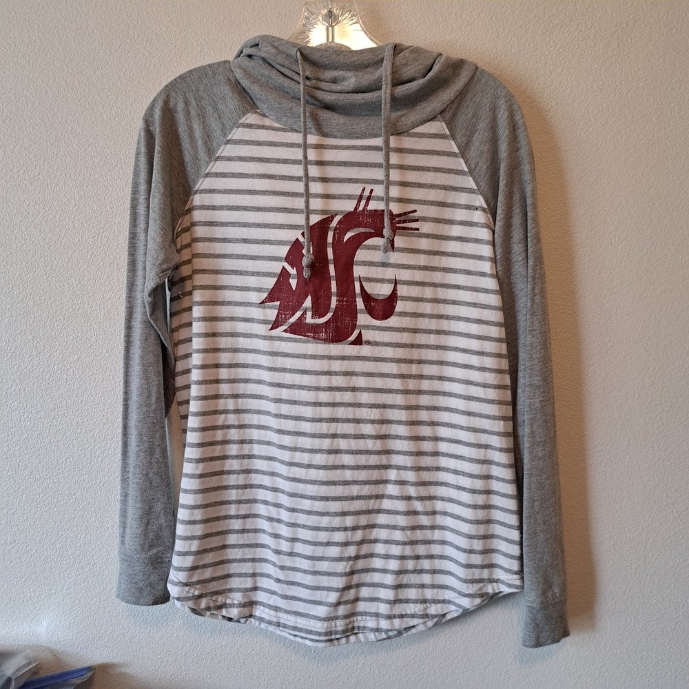 Colosseum WSU Cougars Womens Gray Striped Raglan Cowl Neck Hoodie Medium